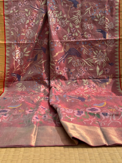1 of 3 Client payment link - An exquisite masterpiece Full jaal weave Ponduru Khadhi jamdani handspun cotton saree in blue with red shot shade