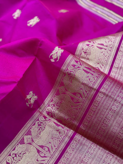 A gorgeous pattuRose pink shade handwoven zari checks with deer motifs Kanchi  silk cotton saree