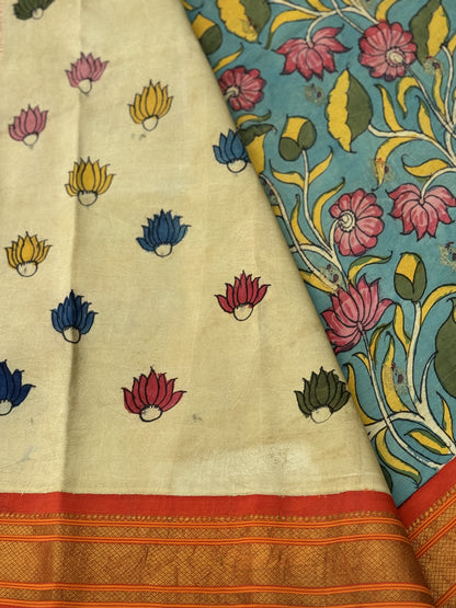 Complete HandDrawn And HandPainted Penkalamkari Maharani paithani  silk saree