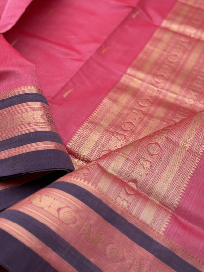 Gorgeous pastel pink with threadwork and zariwoven Kanchi silk Cotton Saree