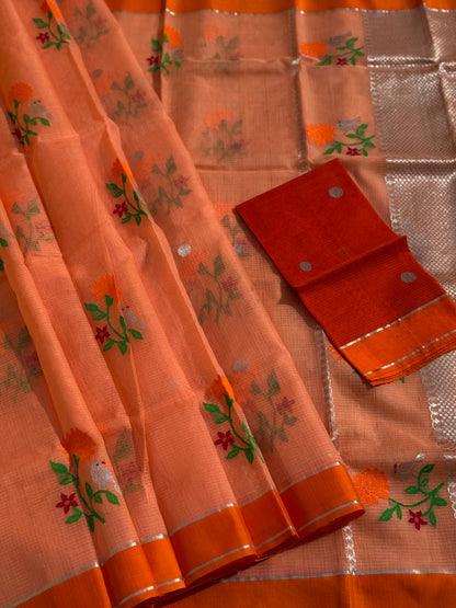 Handwoven zari Kota silk by cotton saree