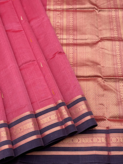 Gorgeous pastel pink with threadwork and zariwoven Kanchi silk Cotton Saree