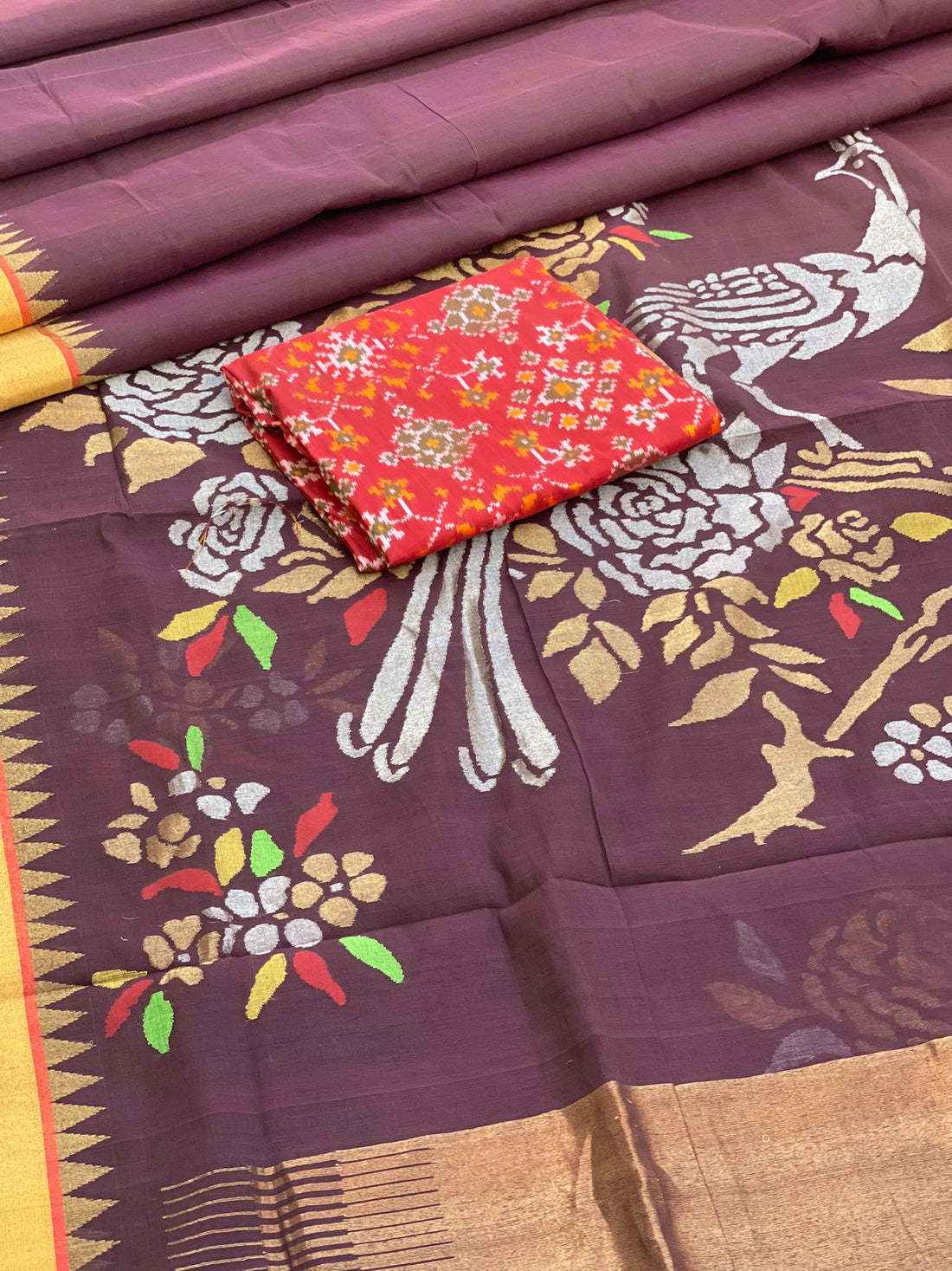 Ponduru Handspun Khadi Cotton Jamdani With Pallu Blouse Jamdani Saree