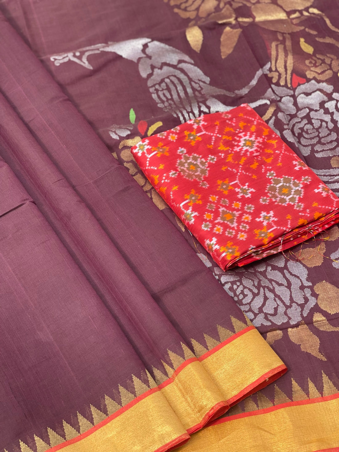 Ponduru Handspun Khadi Cotton Jamdani With Pallu Blouse Jamdani Saree