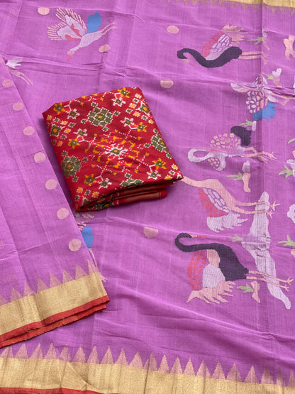 Lavender Pink Khadi Jaal Jamdani Cotton Saree