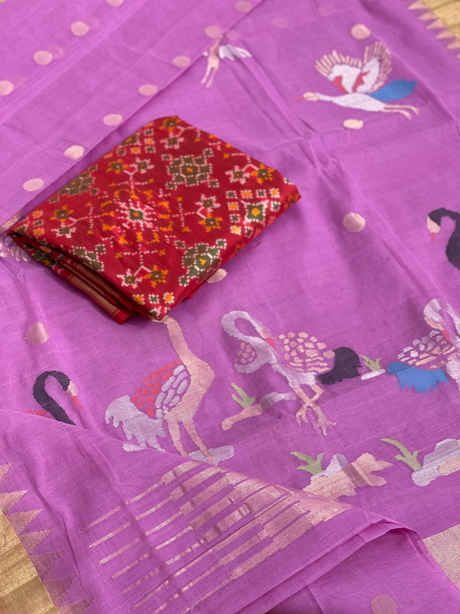 Lavender Pink Khadi Jaal Jamdani Cotton Saree