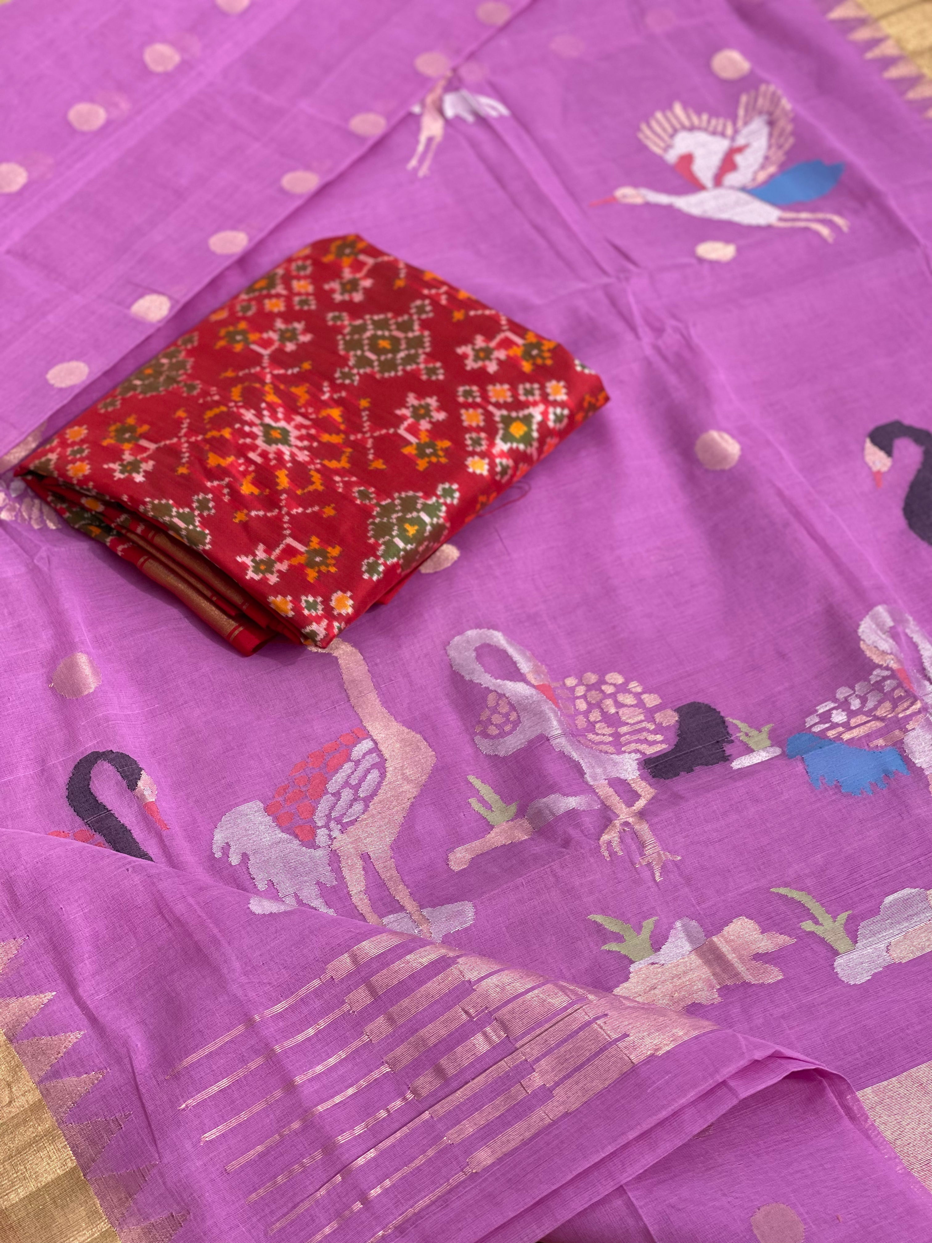 Lavender Pink Khadi Jaal Jamdani Cotton Saree