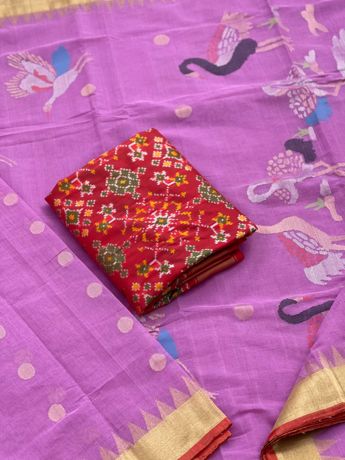 Lavender Pink Khadi Jaal Jamdani Cotton Saree