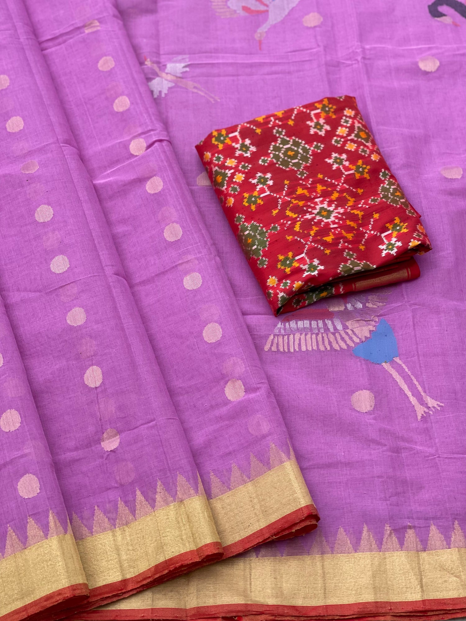 Lavender Pink Khadi Jaal Jamdani Cotton Saree