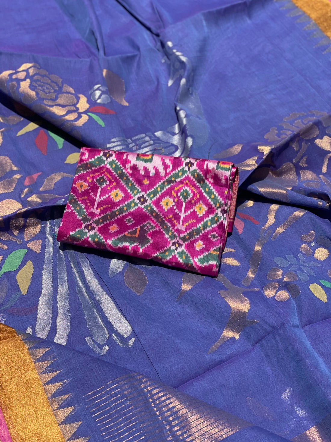 Ponduru Handspun Khadi Cotton Jamdani With Pallu Blouse Jamdani Saree