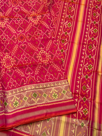 A gorgeous pink with red shade single ikkat patola silk SAREE