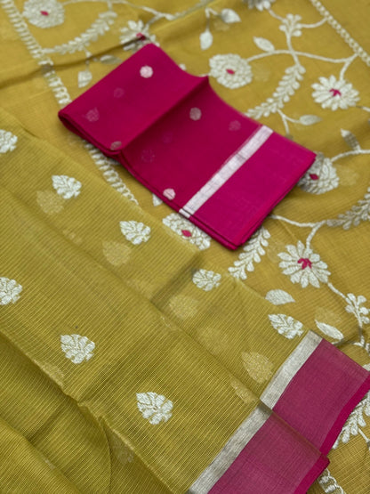 Handwoven zari Kota silk by cotton saree