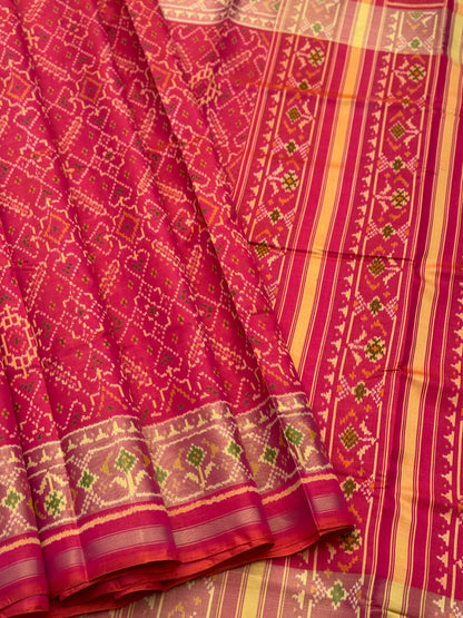 A gorgeous pink with red shade single ikkat patola silk SAREE