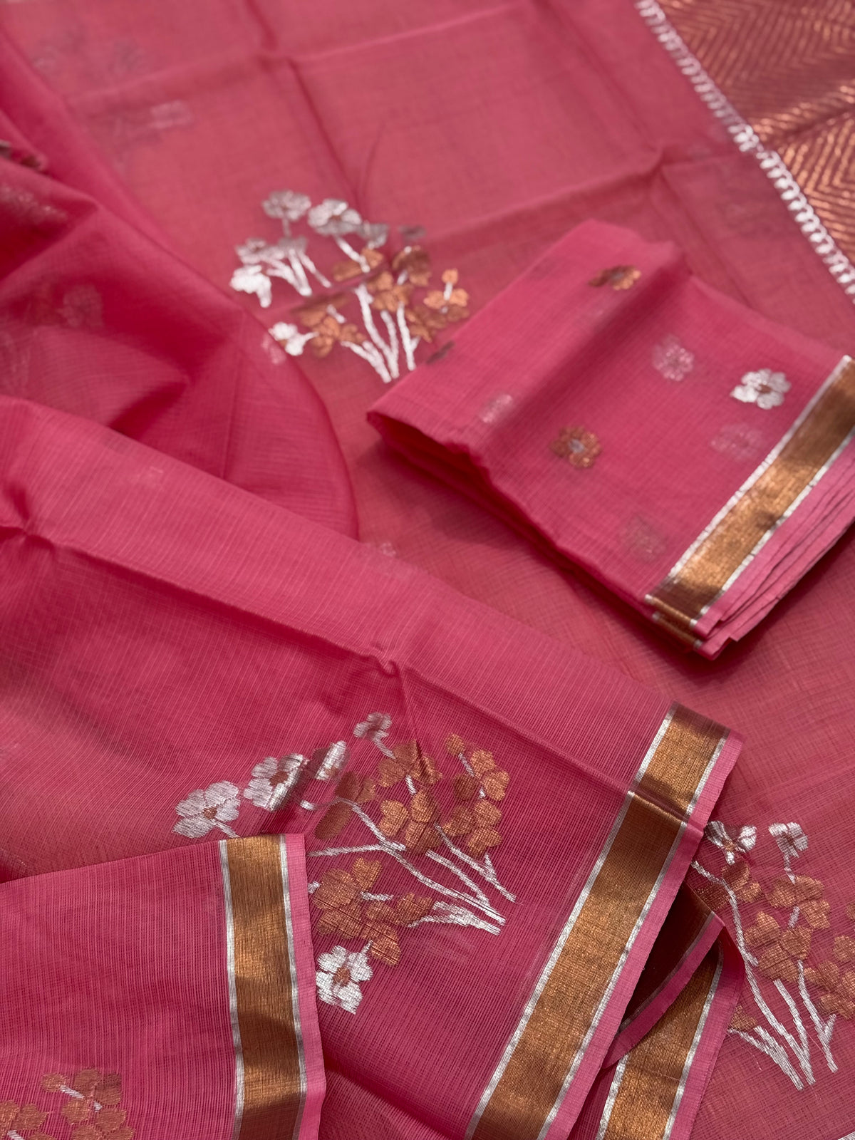 Handwoven zari Kota silk by cotton saree