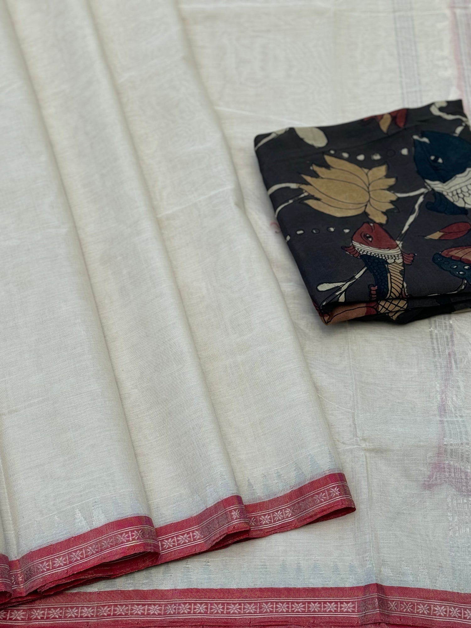 Ivory shade ponduru khadi cotton saree with tissue silk border and blouse