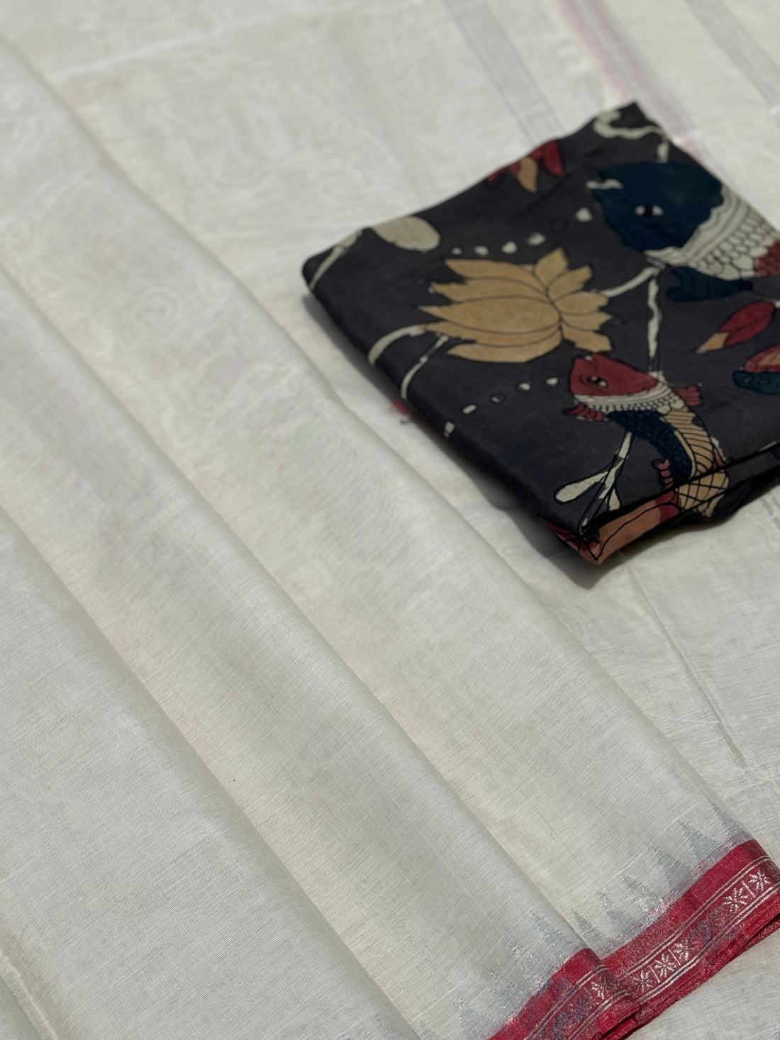 Ivory shade ponduru khadi cotton saree with tissue silk border and blouse