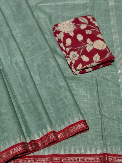 Pastel Green ponduru khadi cotton saree with zari tissue border