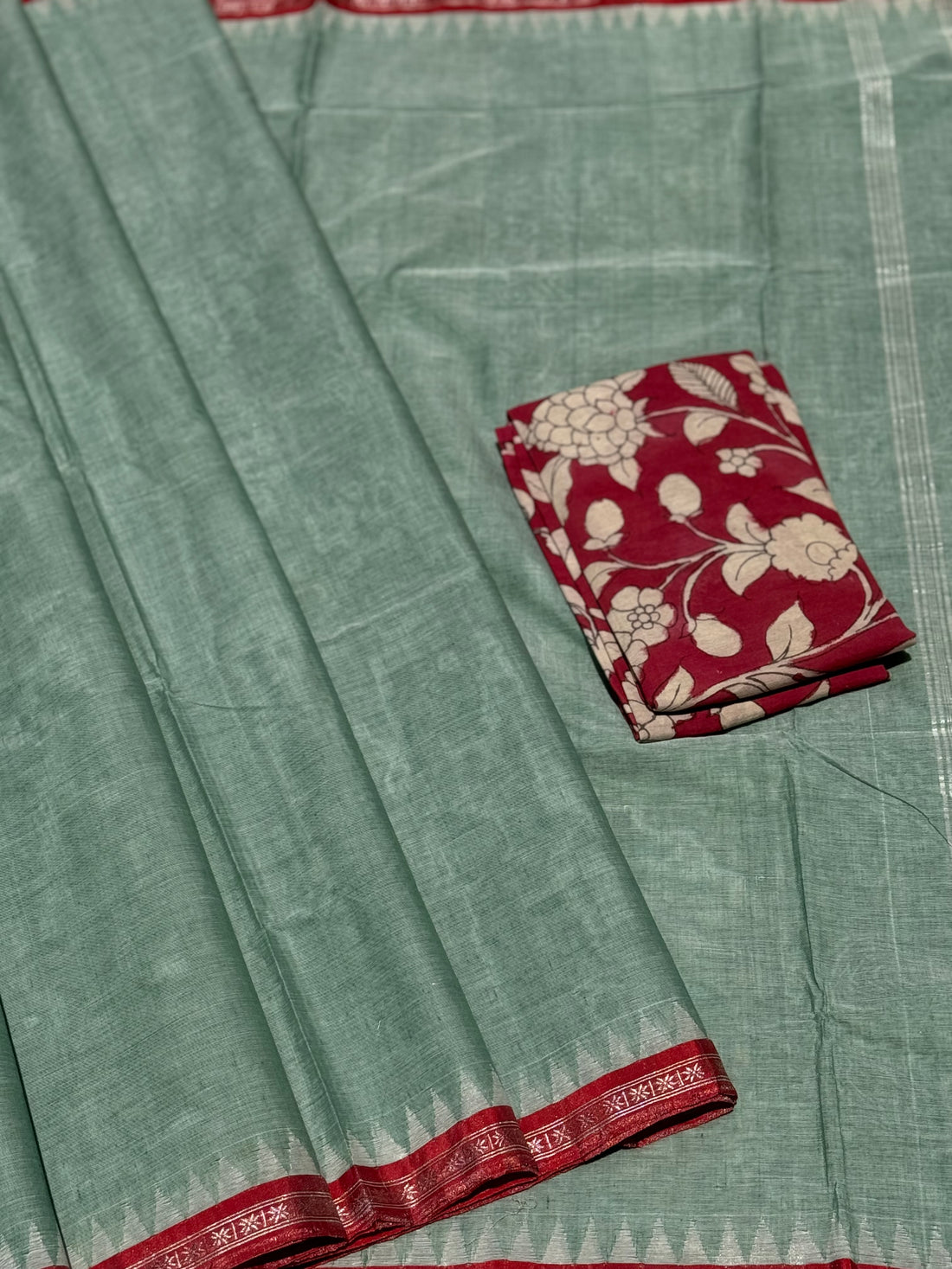 Pastel Green ponduru khadi cotton saree with zari tissue border