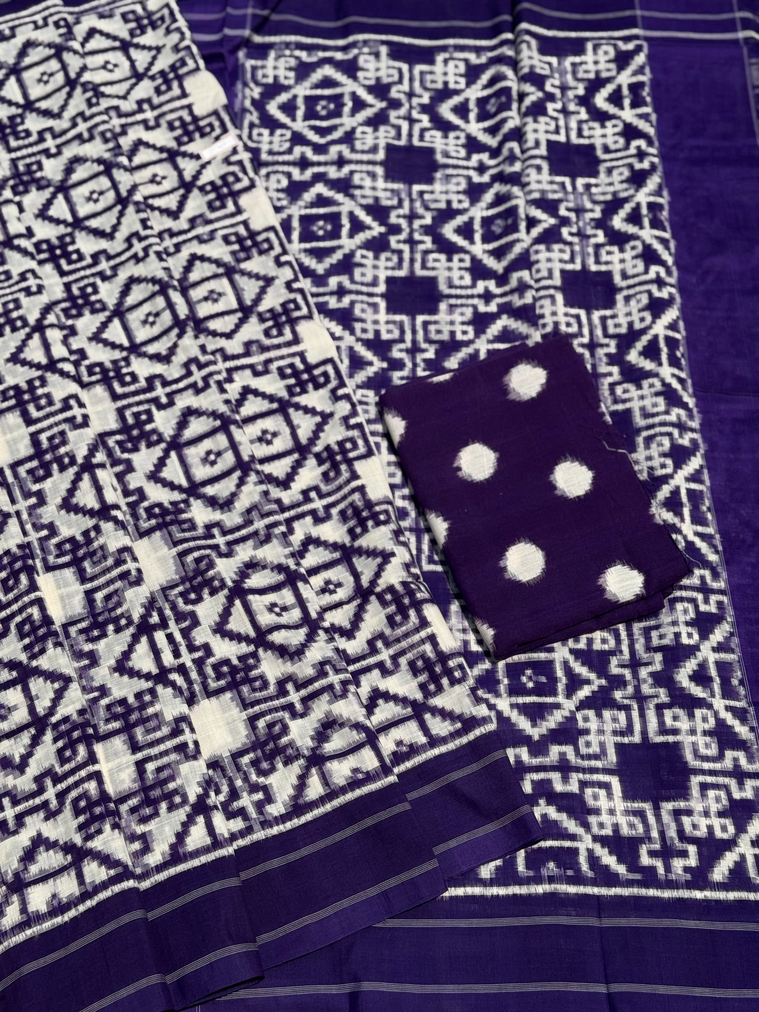 Handwoven tie dyed Telia Rumal double ikkat cotton saree