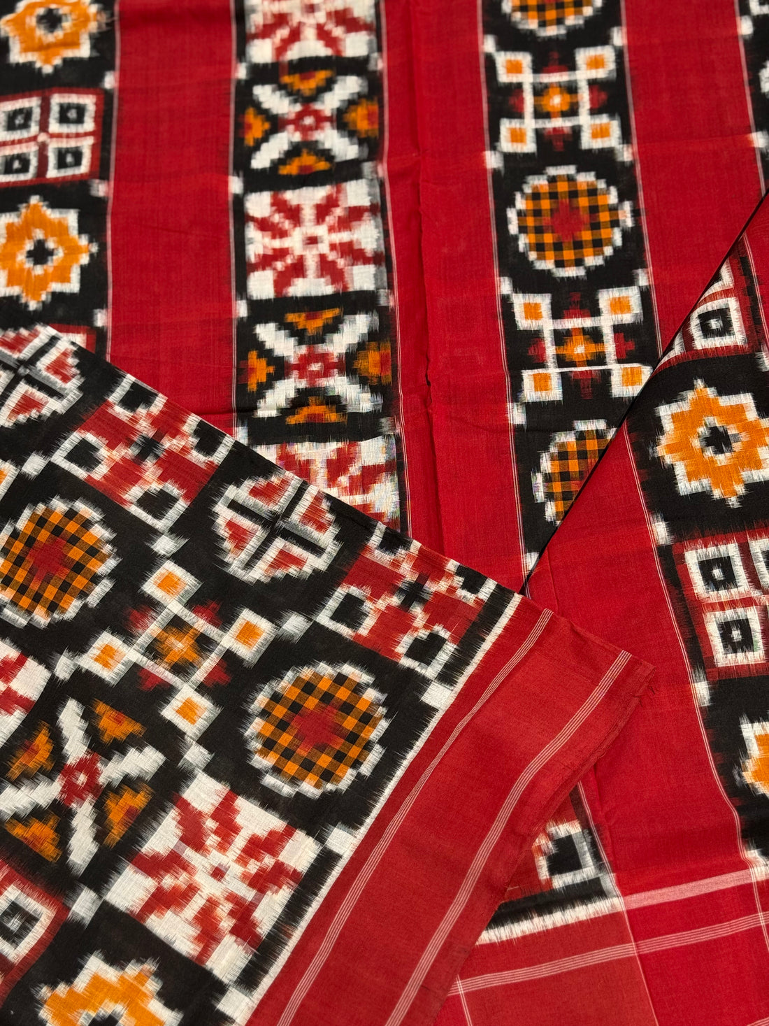 Handwoven tie dyed Telia Rumal double ikkat cotton saree