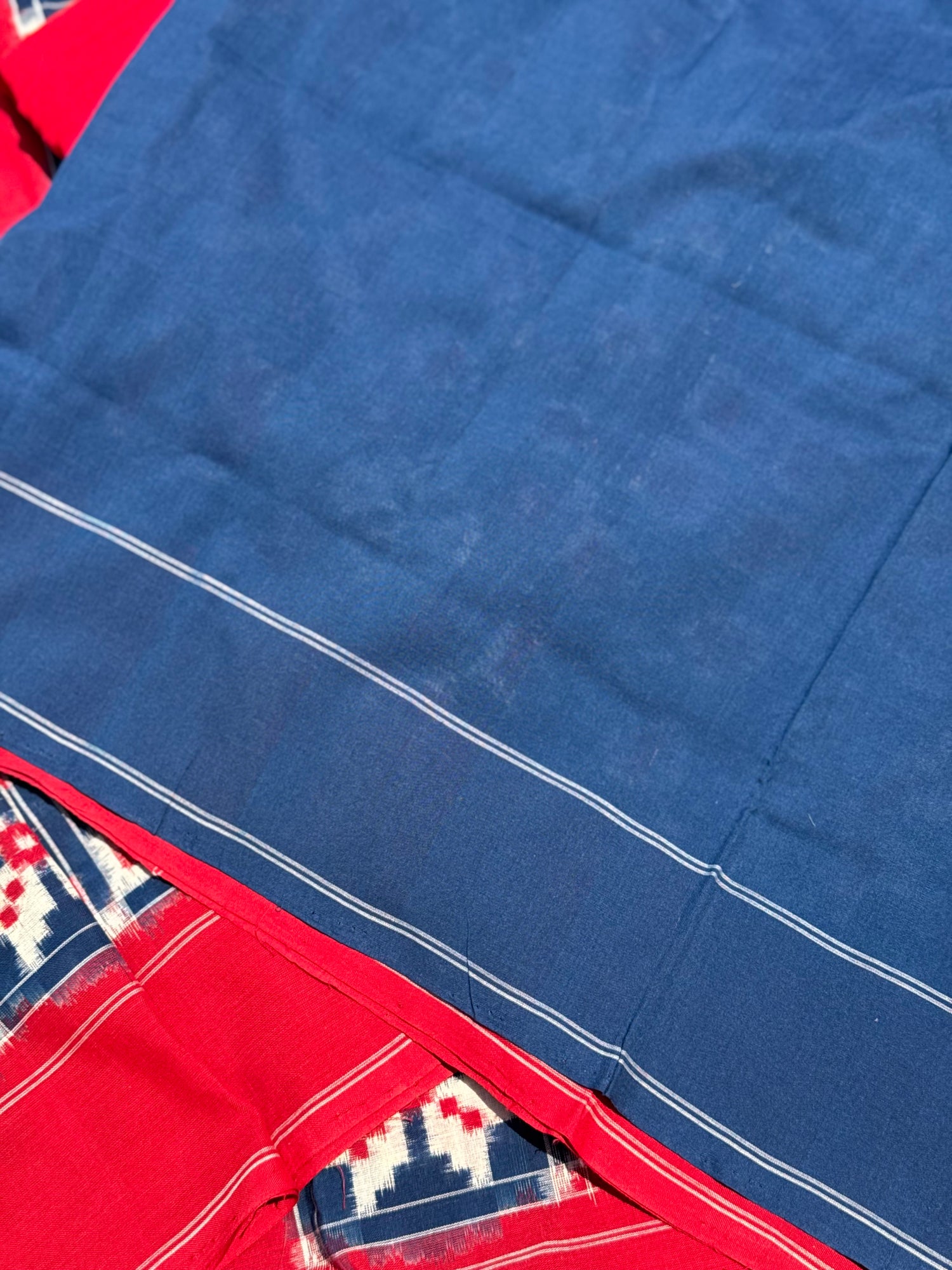 Handwoven tie dyed 18 motif Telia Rumal double ikkat cotton saree