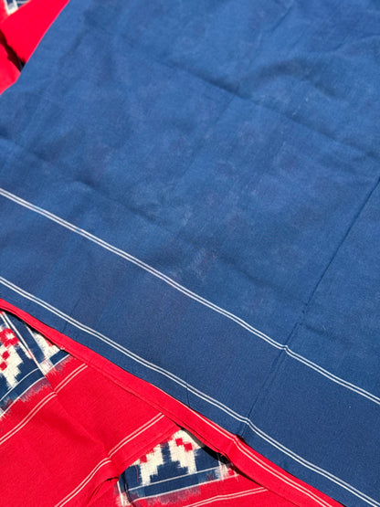 Handwoven tie dyed 18 motif Telia Rumal double ikkat cotton saree
