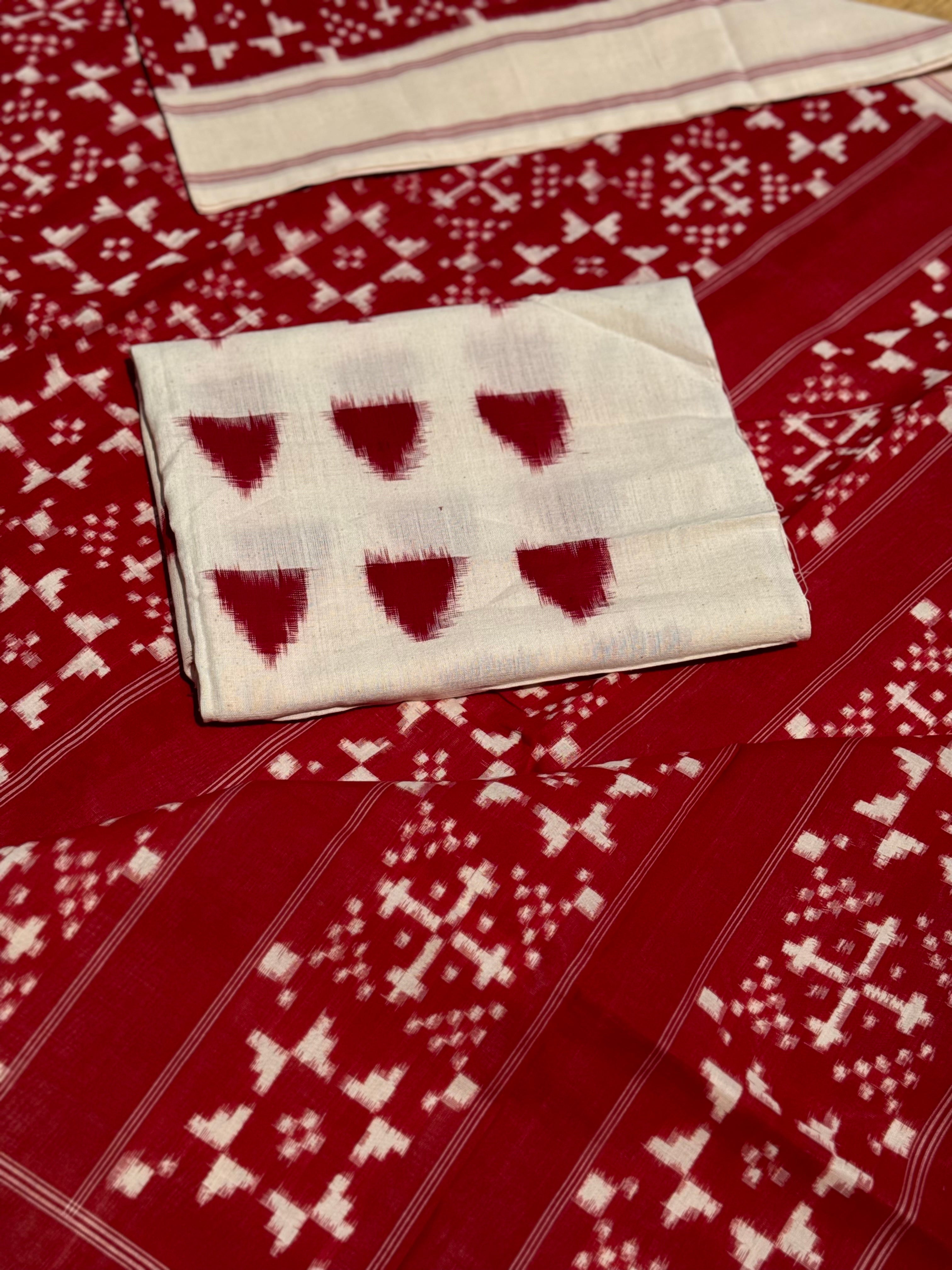 Handwoven tie dyed Telia Rumal double ikkat cotton saree