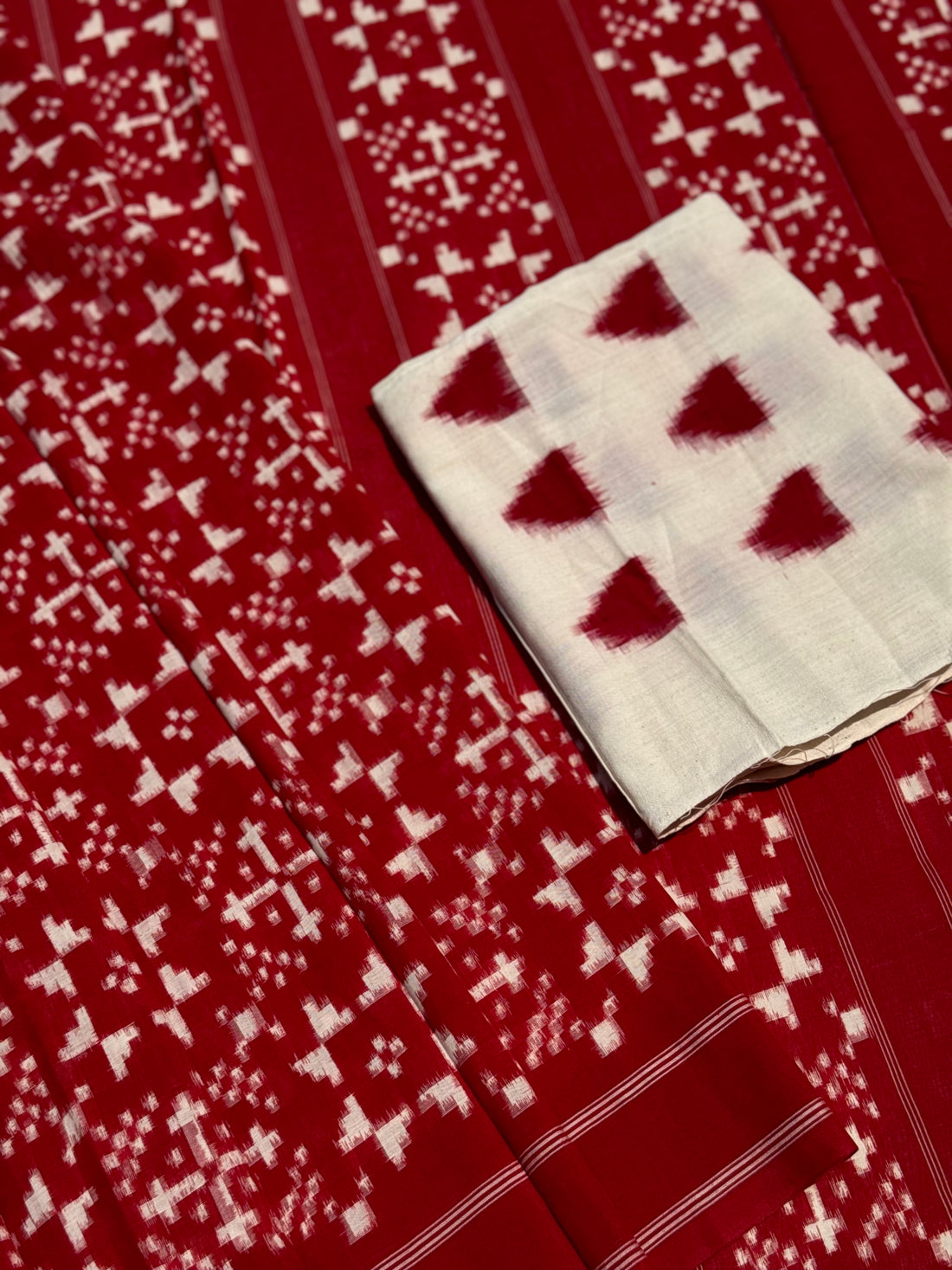 Handwoven tie dyed Telia Rumal double ikkat cotton saree