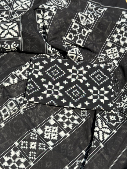 Handwoven tie dyed 9 motif Telia Rumal double ikkat cotton saree