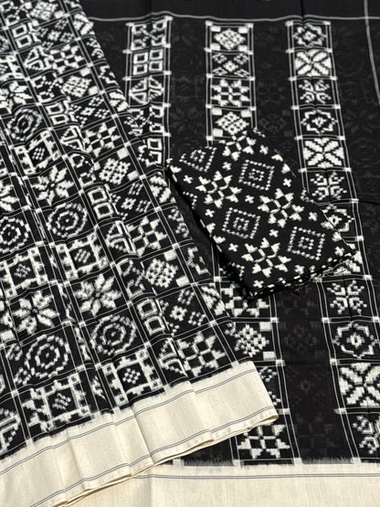 Handwoven tie dyed 9 motif Telia Rumal double ikkat cotton saree