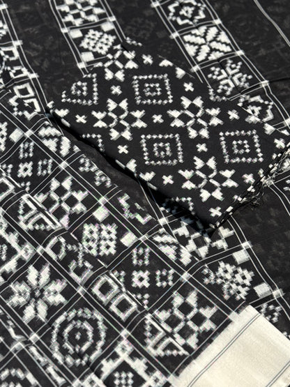 Handwoven tie dyed 9 motif Telia Rumal double ikkat cotton saree