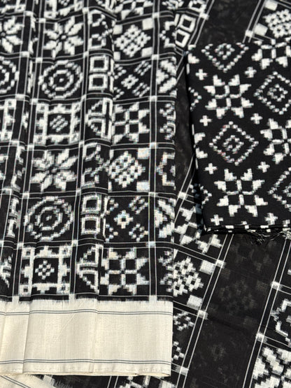 Handwoven tie dyed 9 motif Telia Rumal double ikkat cotton saree