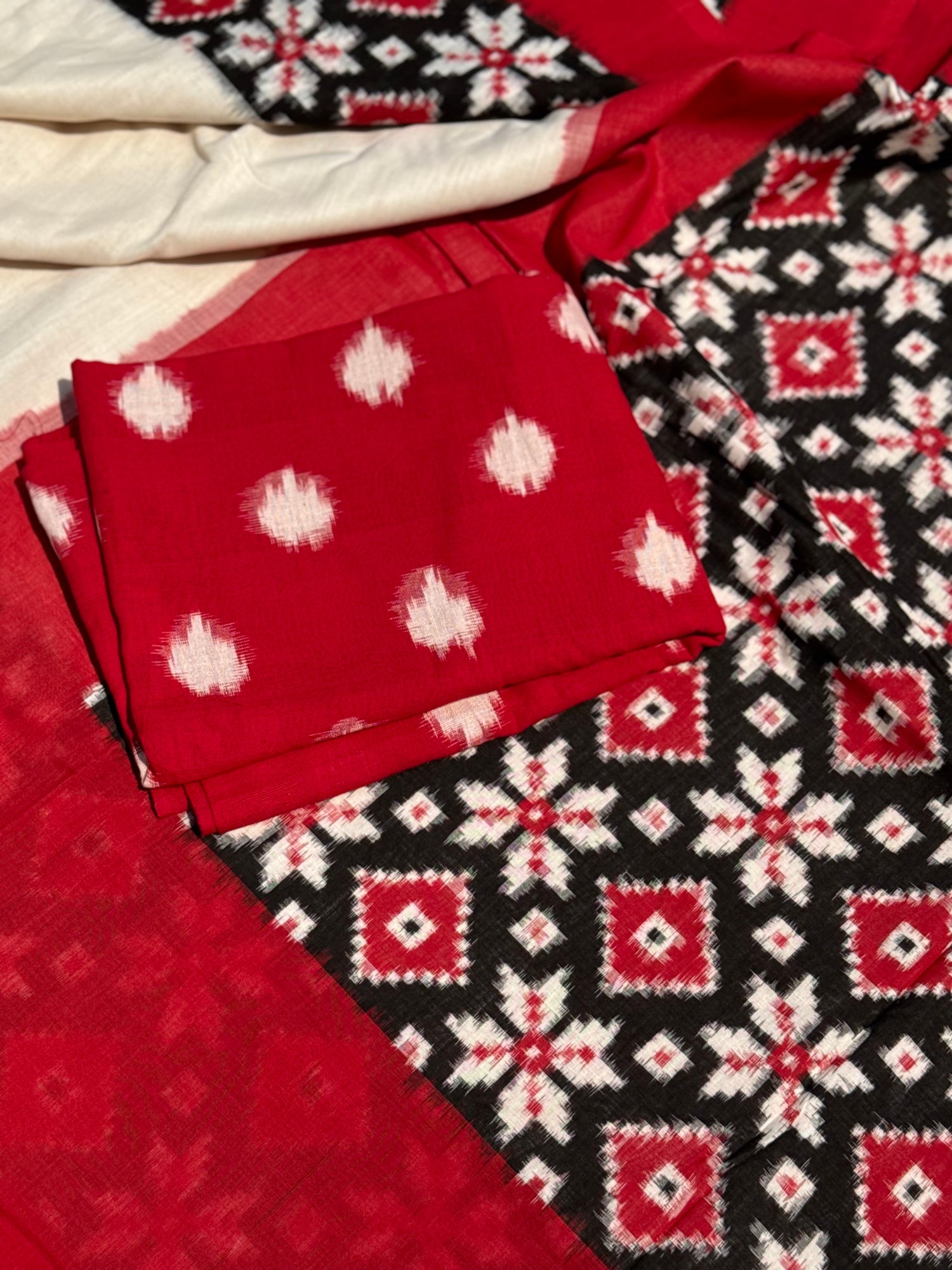Handwoven tie dyed Telia Rumal double ikkat cotton saree