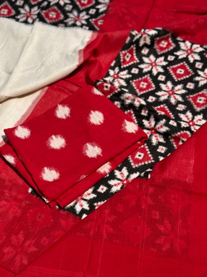 Handwoven tie dyed Telia Rumal double ikkat cotton saree