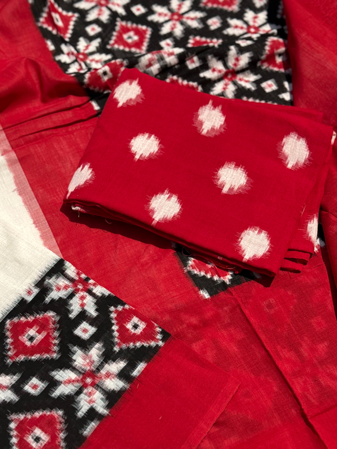 Handwoven tie dyed Telia Rumal double ikkat cotton saree