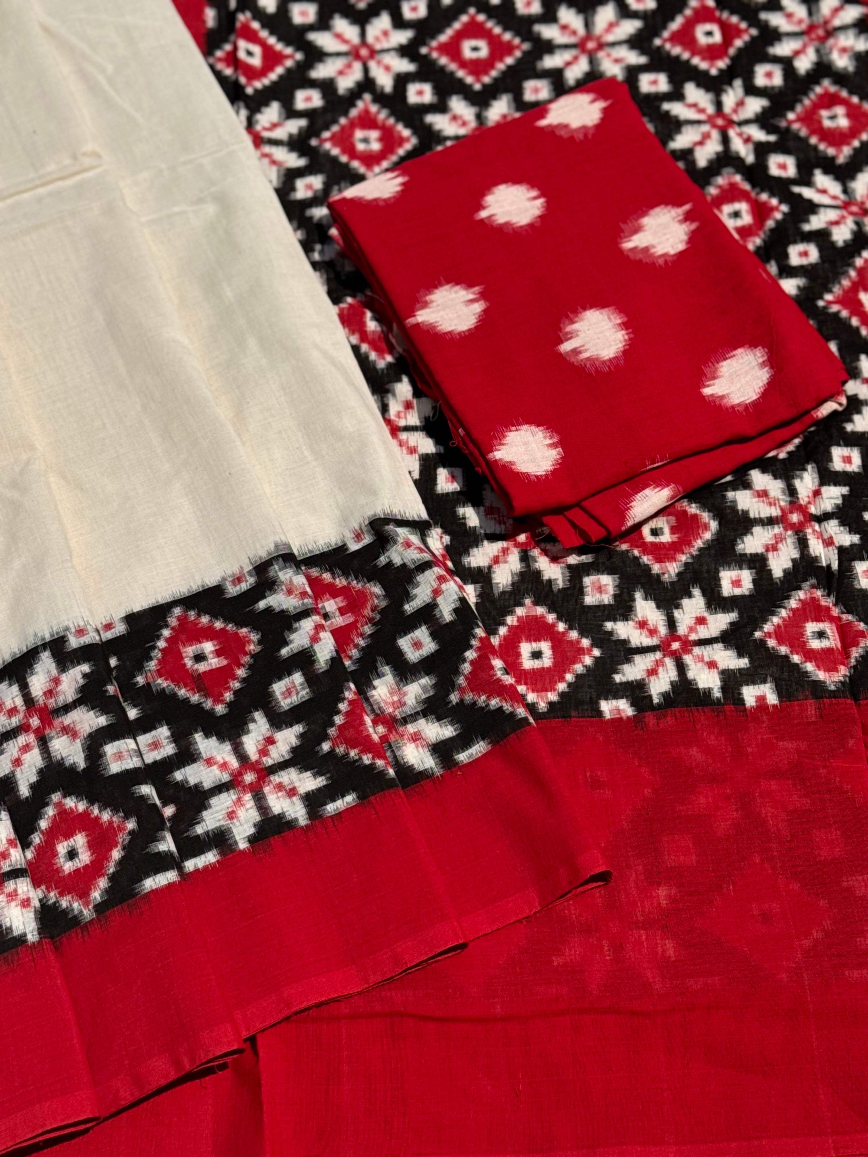 Handwoven tie dyed Telia Rumal double ikkat cotton saree
