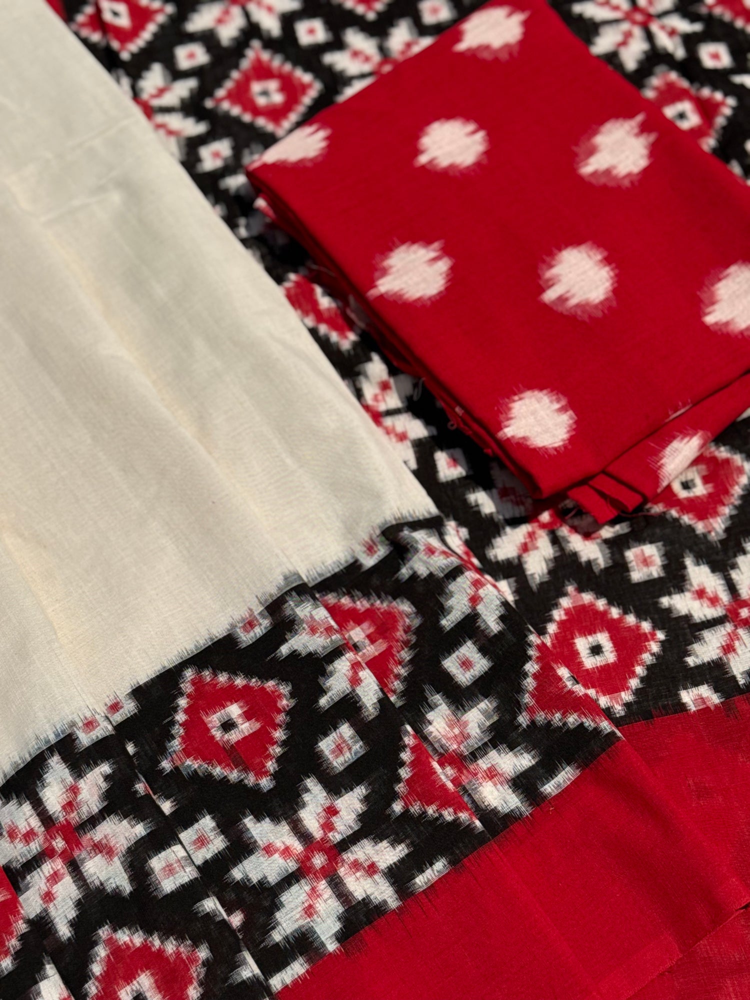 Handwoven tie dyed Telia Rumal double ikkat cotton saree