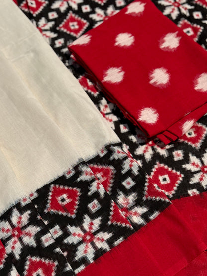 Handwoven tie dyed Telia Rumal double ikkat cotton saree