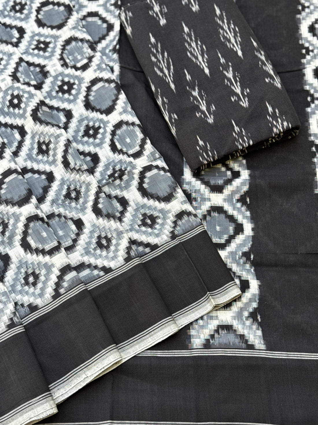 Handwoven tie dyed Telia Rumal double ikkat cotton saree