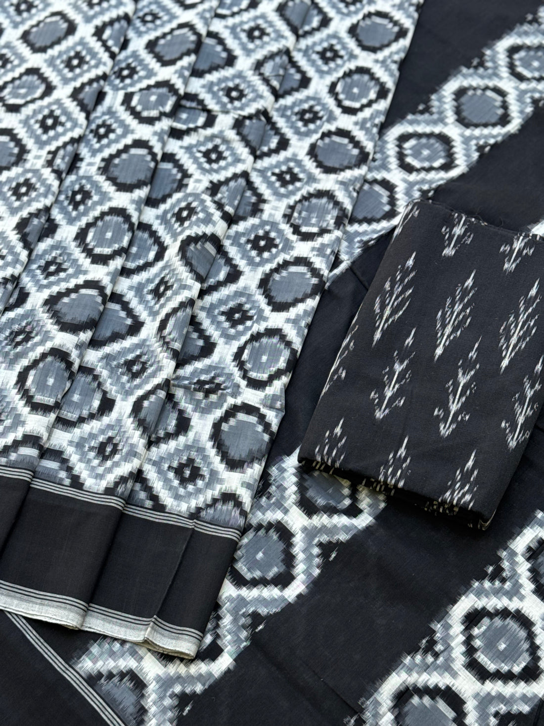 Handwoven tie dyed Telia Rumal double ikkat cotton saree