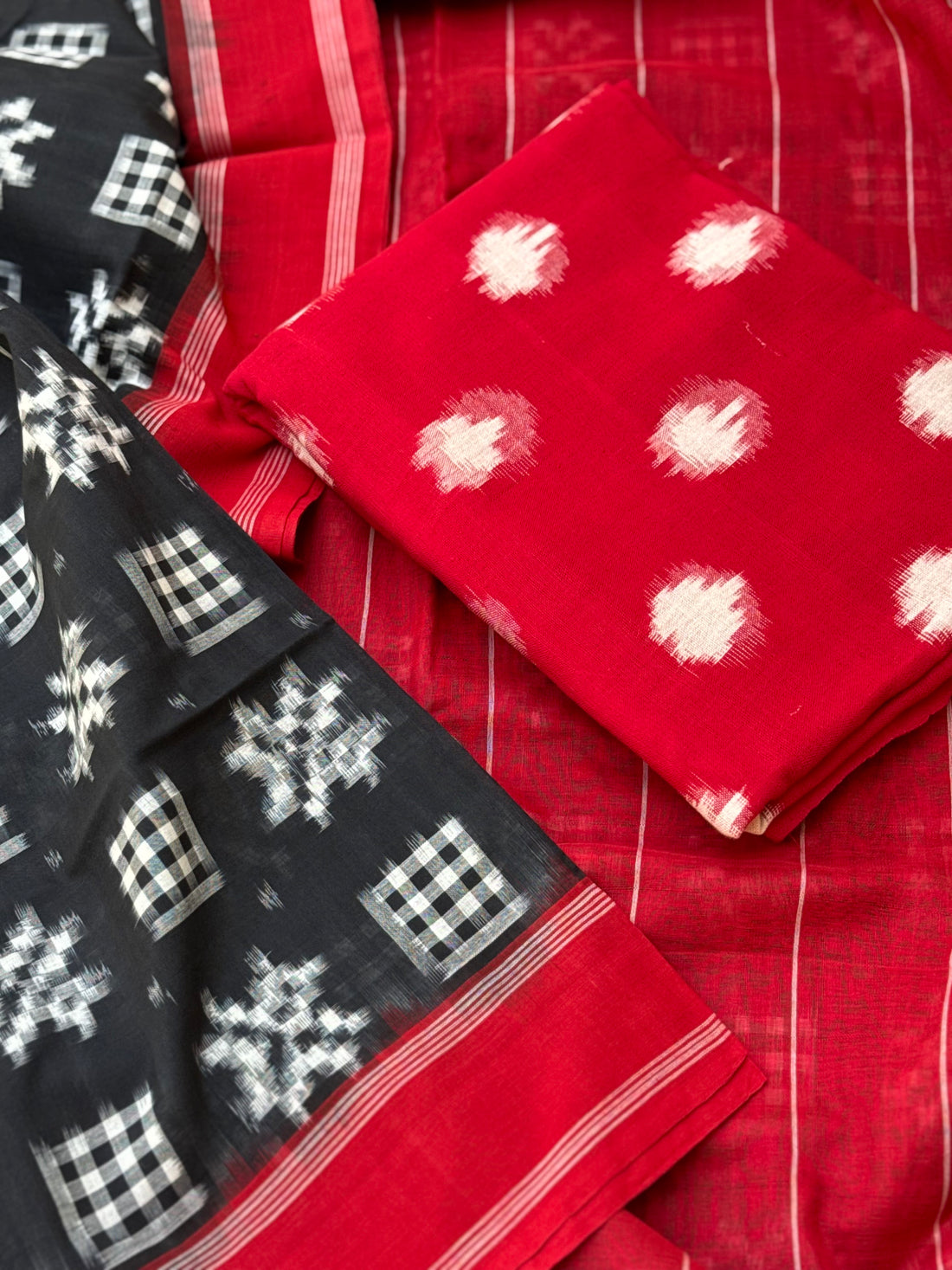 Handwoven tie dyed Telia Rumal double ikkat cotton saree