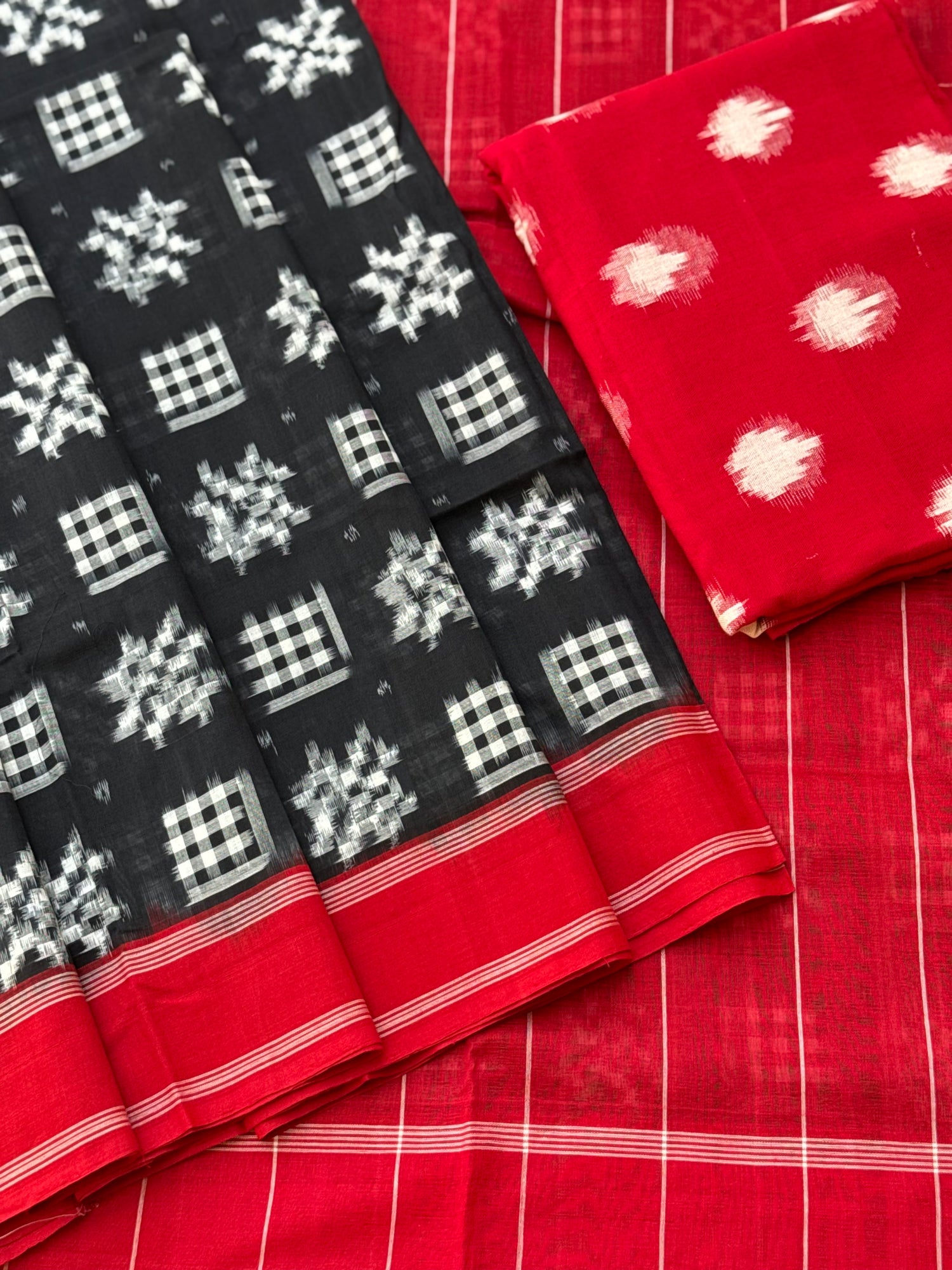 Handwoven tie dyed Telia Rumal double ikkat cotton saree