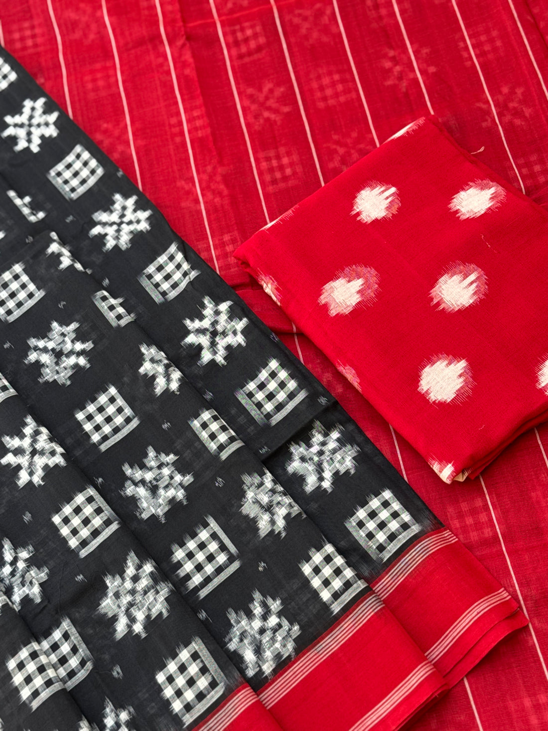 Handwoven tie dyed Telia Rumal double ikkat cotton saree