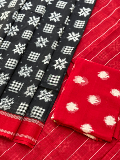 Handwoven tie dyed Telia Rumal double ikkat cotton saree