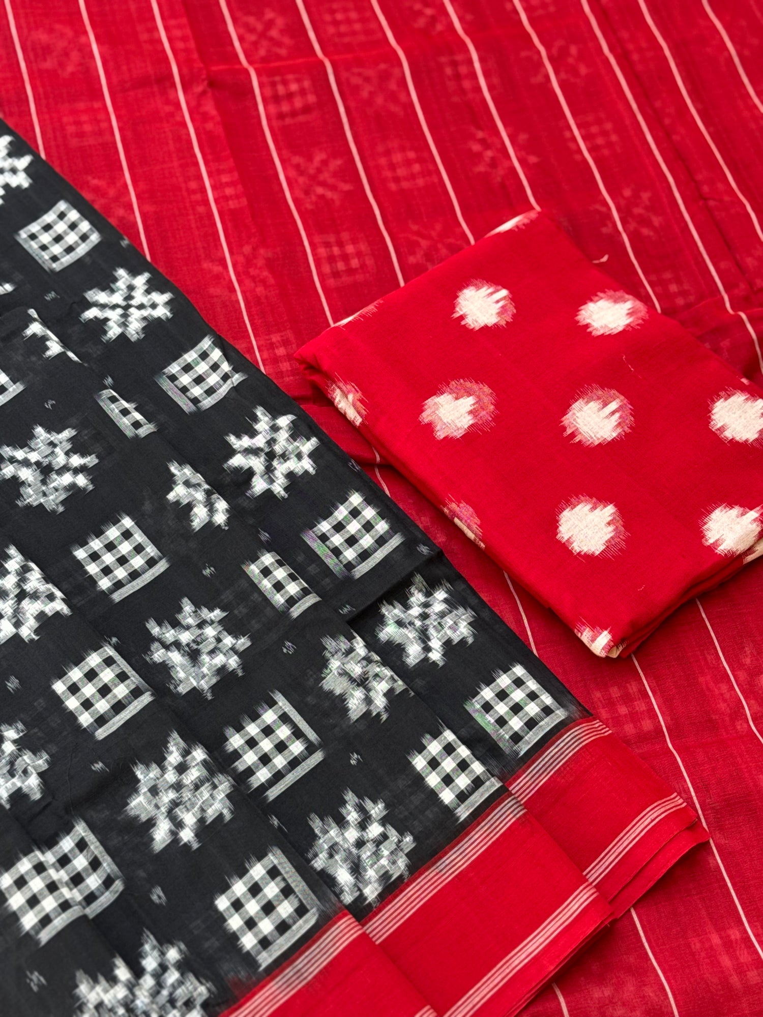 Handwoven tie dyed Telia Rumal double ikkat cotton saree