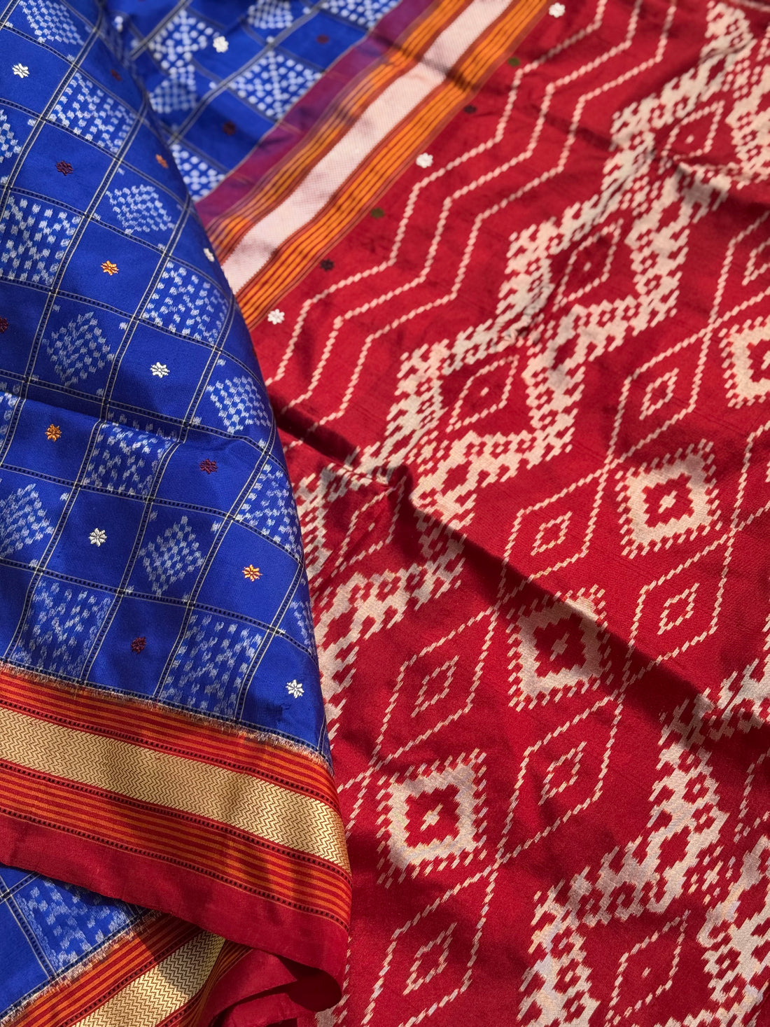 A royal blue shade revival vintage recreated masterpiece created by a national award winning masterweaver, a highly skilled craftsmanship silk ikkat saree