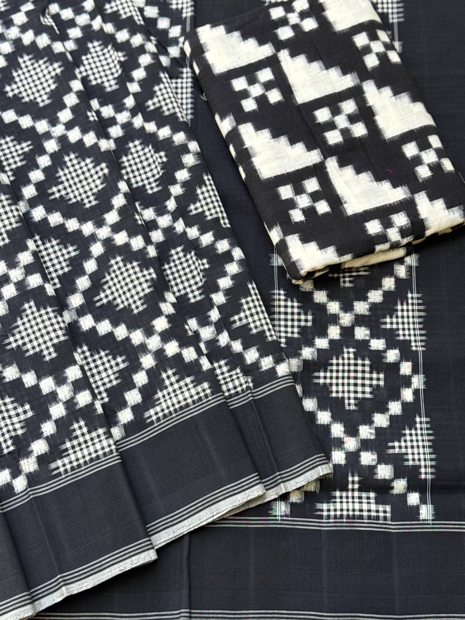 Handwoven tie dyed Telia Rumal double ikkat cotton saree