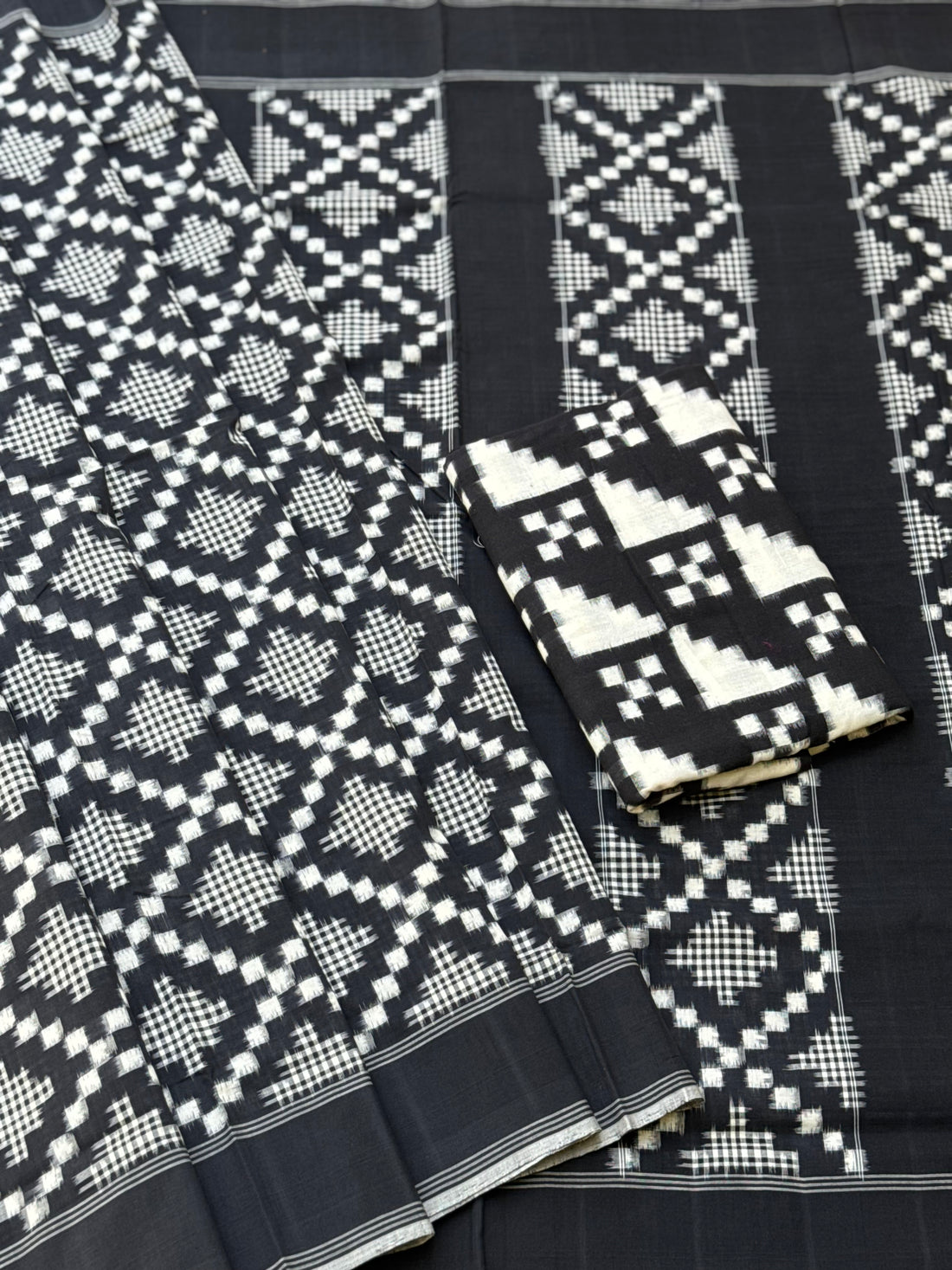 Handwoven tie dyed Telia Rumal double ikkat cotton saree