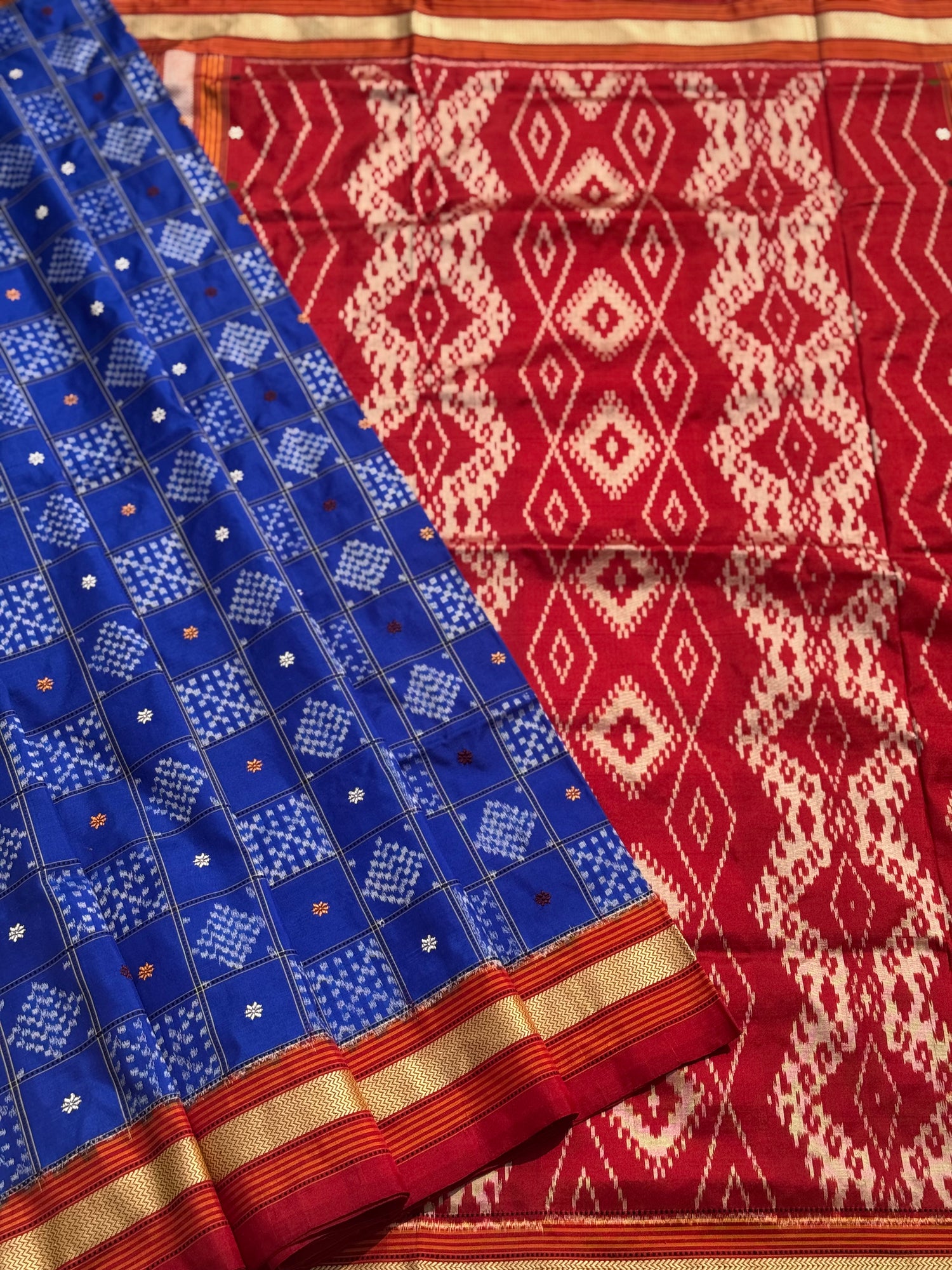 A royal blue shade revival vintage recreated masterpiece created by a national award winning masterweaver, a highly skilled craftsmanship silk ikkat saree