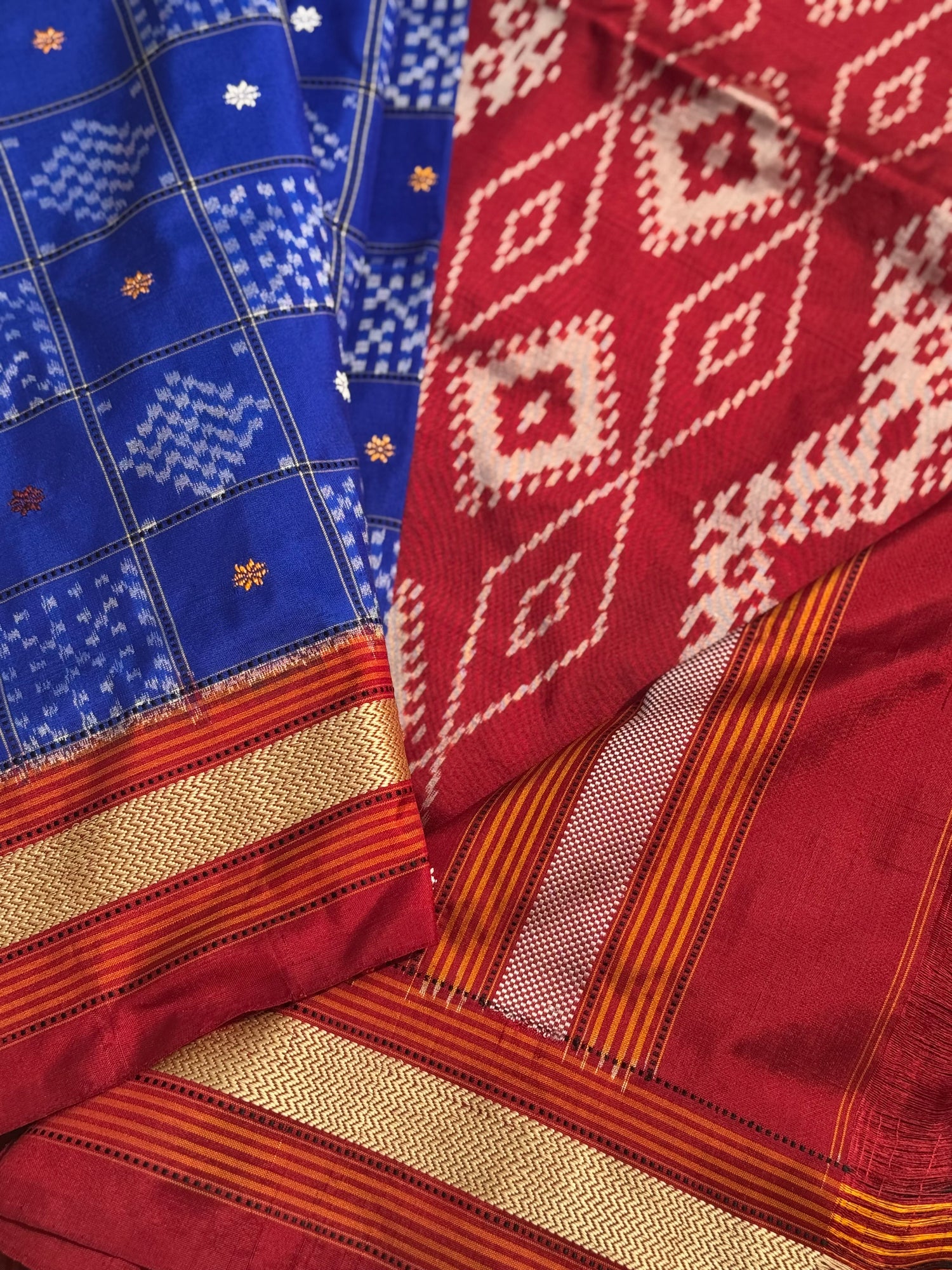 A royal blue shade revival vintage recreated masterpiece created by a national award winning masterweaver, a highly skilled craftsmanship silk ikkat saree